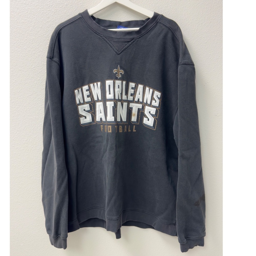 Vintage Reebok New Orleans Saints Sweatshirt Mens 2XL Black Graphic Crewneck NFL